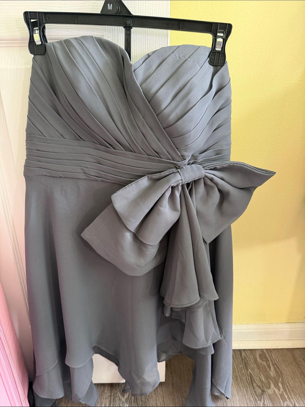 Strapless Gray Cocktail Dress with Side Bow